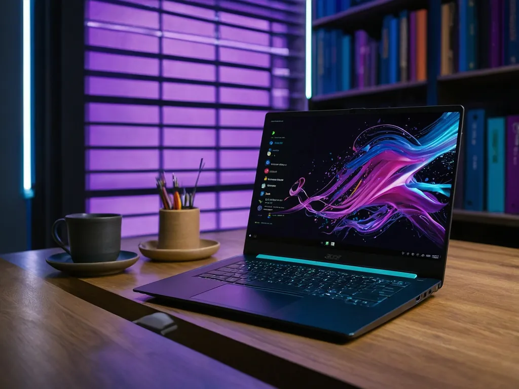 Acer Swift Go 14 ditunjukkan dari pelbagai sudut dengan skrin terbuka dan tertutup