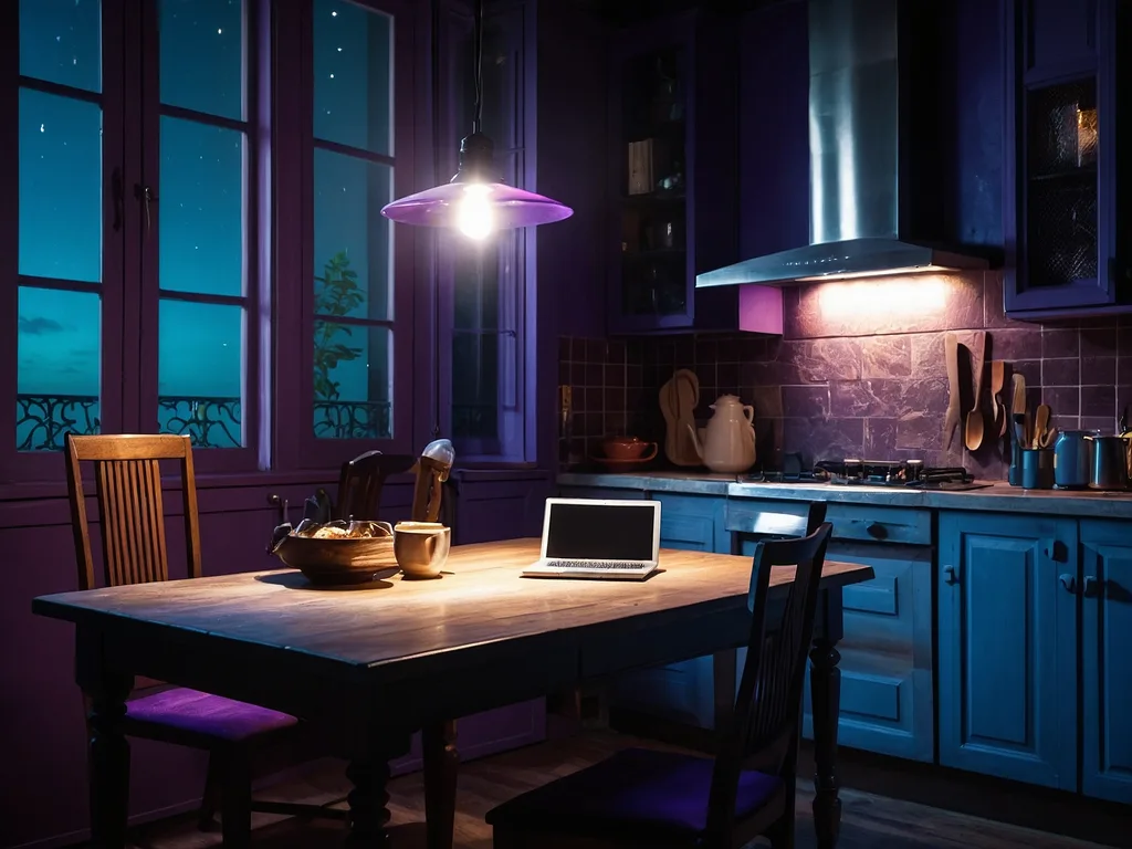 Keluarga Malaysia di meja dapur dengan laptop entry-level baru, suasana penuh harapan