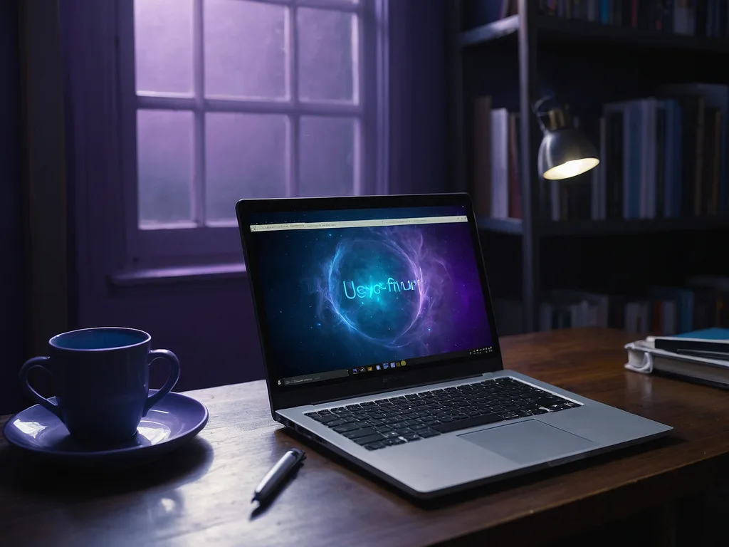 Laptop refurbished mampu milik di atas meja dengan buku teks, suasana belajar pelajar Malaysia