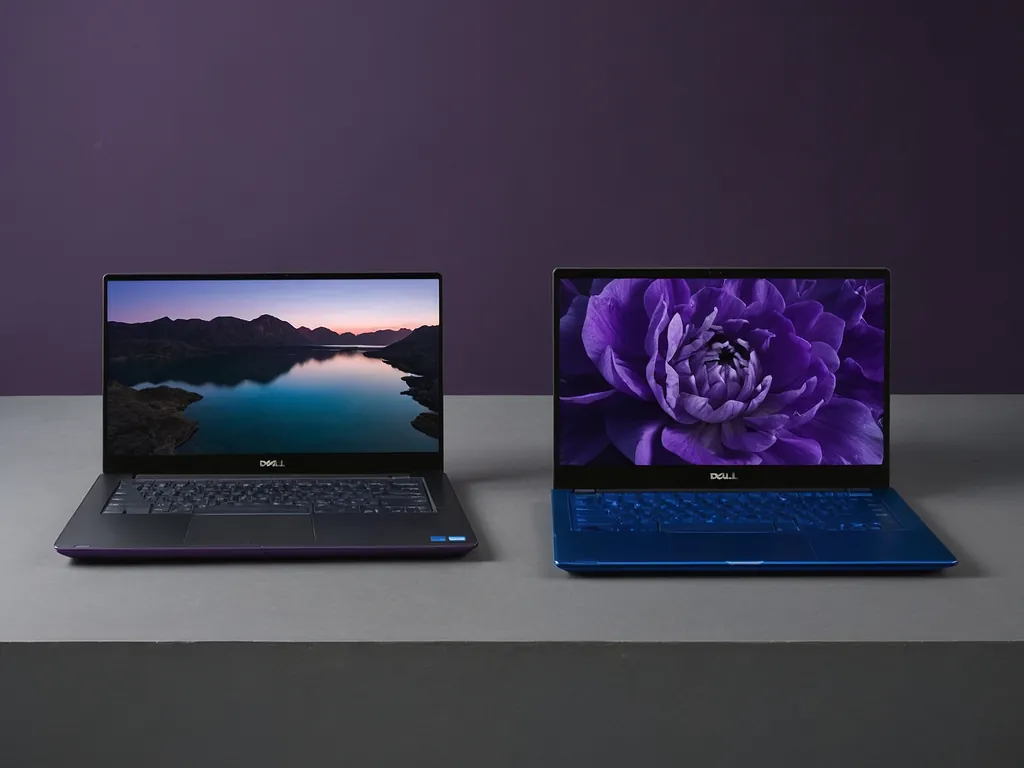 Pelbagai model Dell Inspiron 14, 15, dan 16 inci disusun di atas meja pejabat dengan latar belakang Malaysia