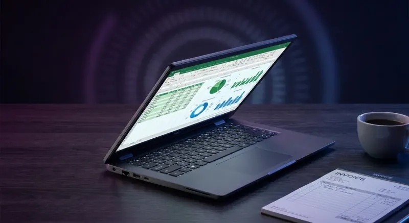 Dell Vostro Business laptop terbuka menunjukkan skrin 15 inci dan papan kunci ergonomik untuk kerja pejabat