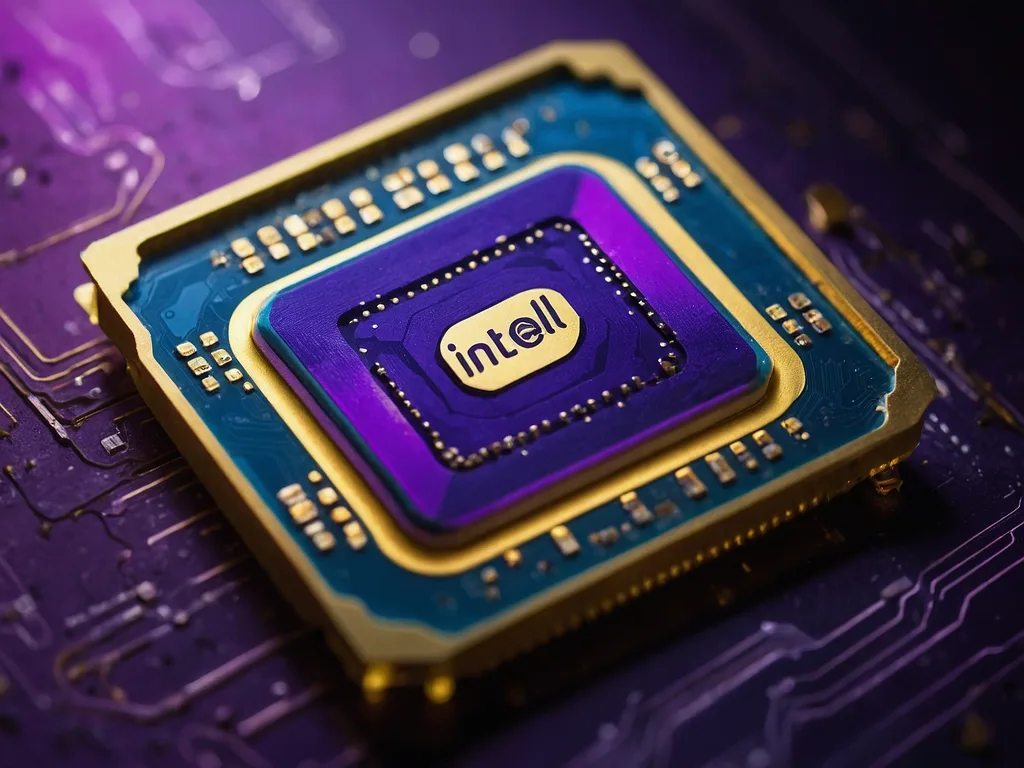 Close-up Intel Core processor chip dengan gold IHS heat spreader dan text CORE