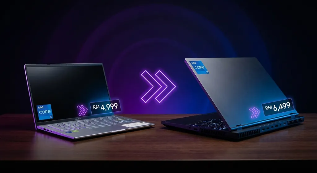 Intel Core i7 laptop price Malaysia comparison showing Lenovo Legion, Asus, and Gigabyte models