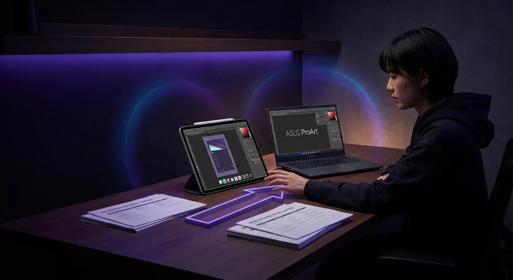 iPad Pro dan MacBook Pro berdampingan untuk kerja desain grafis profesional