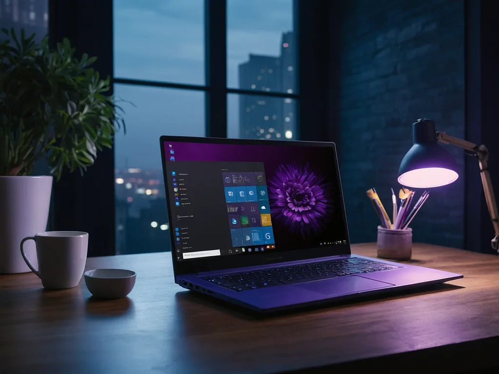 Sebuah laptop 15.6 inci dibuka di atas meja luas menunjukkan multitasking dengan beberapa tetingkap bersebelahan