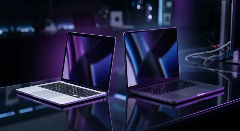 Koleksi laptop Apple MacBook Air dan Pro dengan harga Malaysia terkini di atas meja kerja minimalis