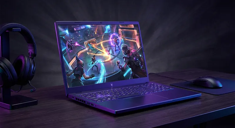 Laptop gaming entry level dengan RGB keyboard dan layar 144Hz di meja kerja gamer