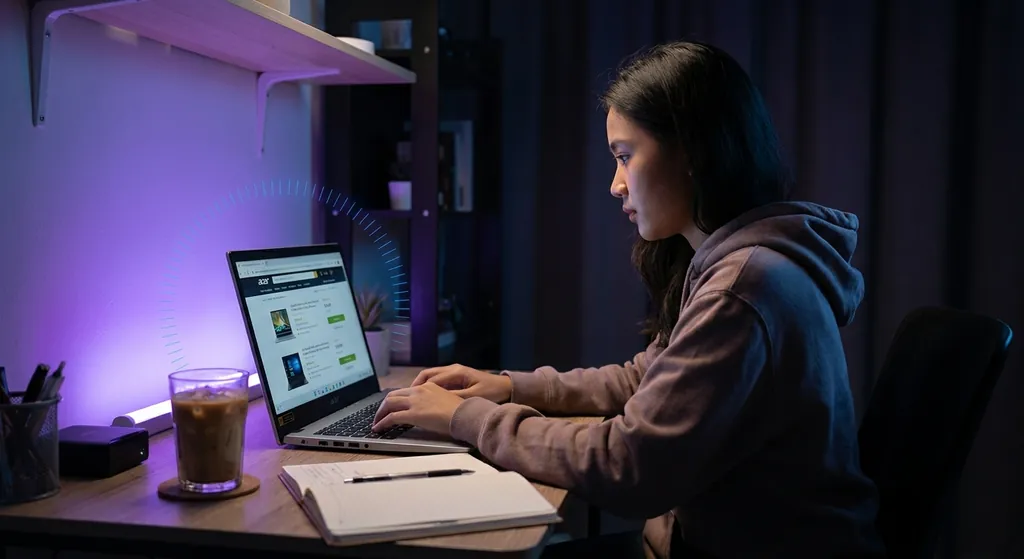 Checklist spesifikasi laptop dengan fokus pada prosesor, RAM, dan paparan