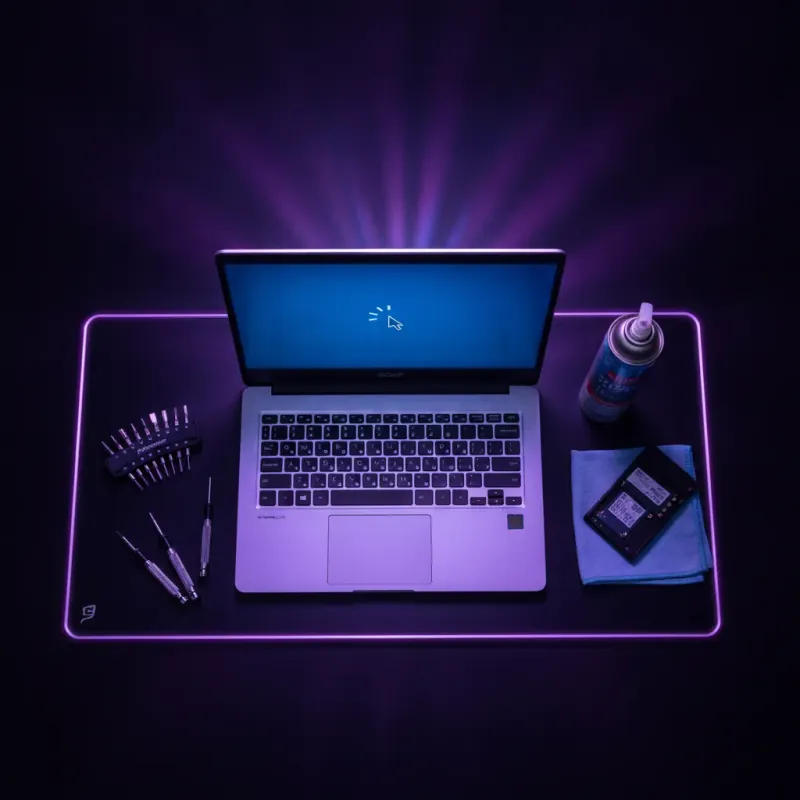 Skrin laptop menunjukkan proses pemulihan dari hang dengan Task Manager terbuka
