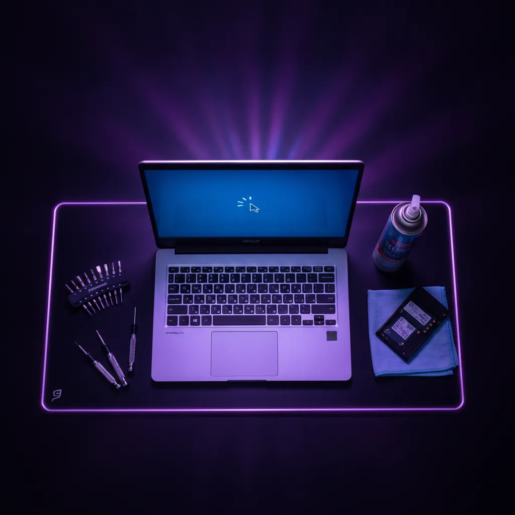 Skrin laptop menunjukkan proses pemulihan dari hang dengan Task Manager terbuka