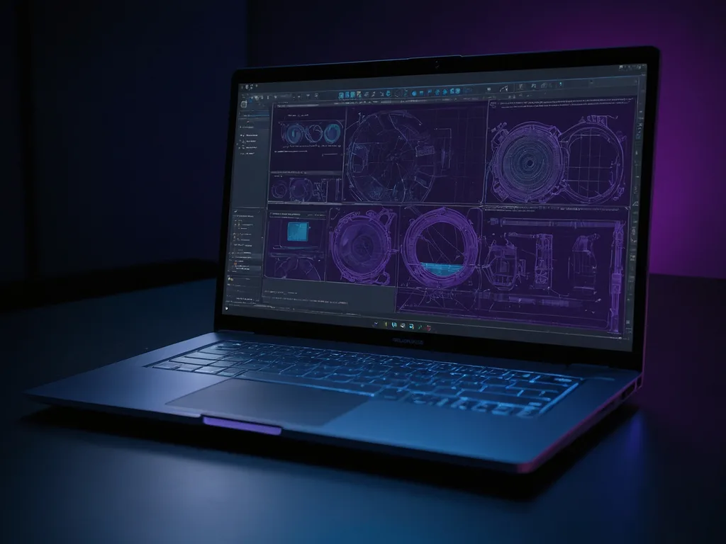 Laptop dengan AutoCAD blueprint engineering pada skrin — pelajar kejuruteraan Malaysia