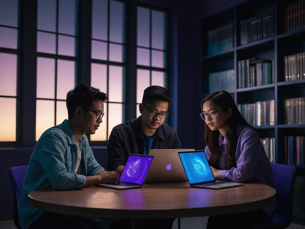 Pelajar universiti Malaysia guna laptop library study