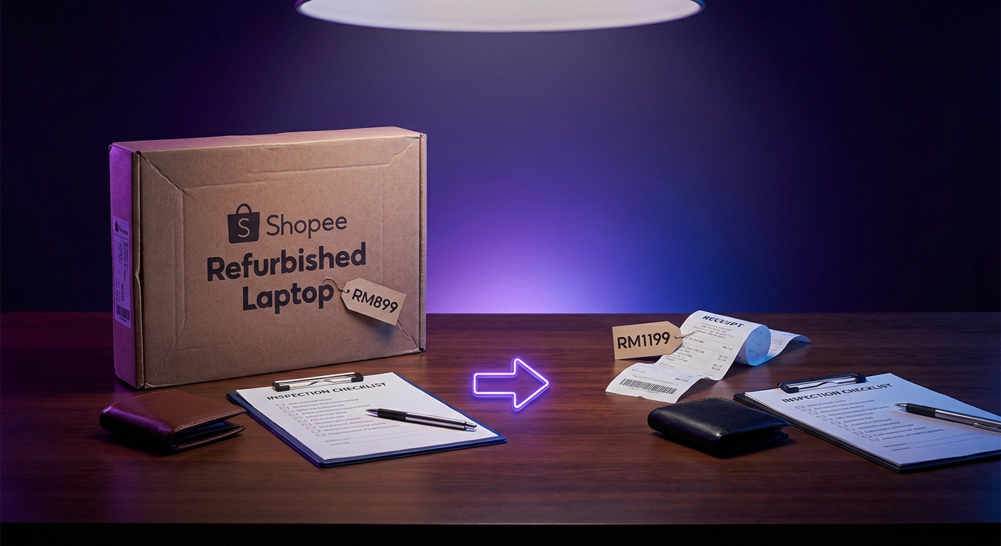 Perbandingan pengalaman belanja laptop refurbished online di Shopee dan offline di kedai elektronik Malaysia