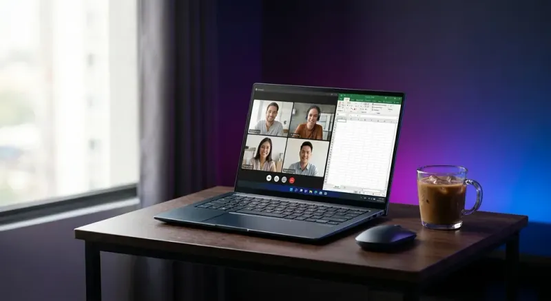 Pekerja remote bekerja dengan laptop di rumah dengan persekitaran kerja yang selesa