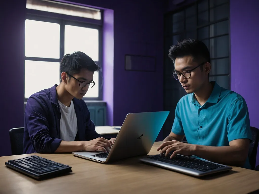 Teknisi memeriksa komponen dalaman laptop dengan alat diagnostik di bengkel Kuala Lumpur