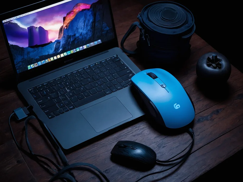 Flat-lay laptop ringan dengan charger dan accessories pelajar