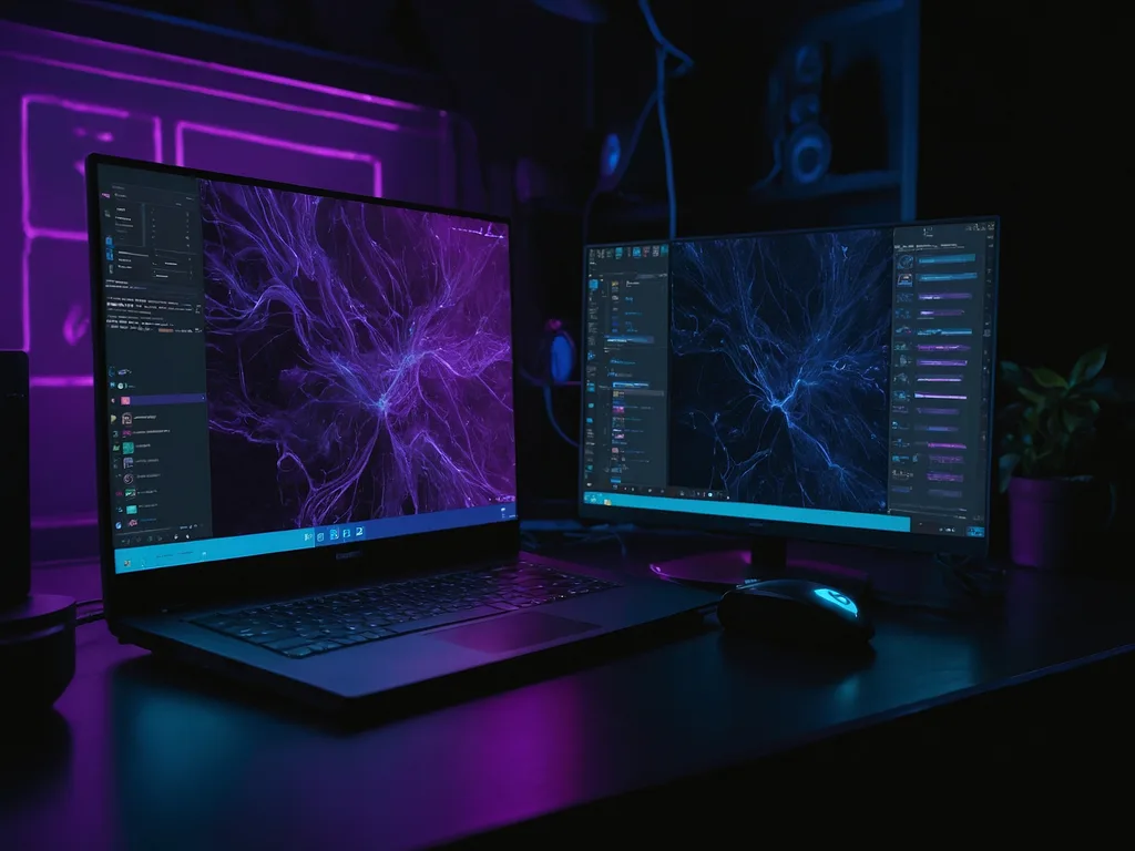 Kabel HDMI disambung dari laptop ke monitor luaran untuk diagnosis skrin hitam