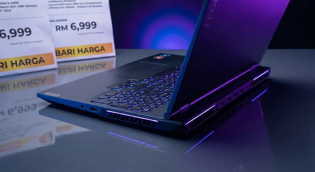 Lenovo Gaming Legion laptop dengan layar RGB dan desain gaming modern