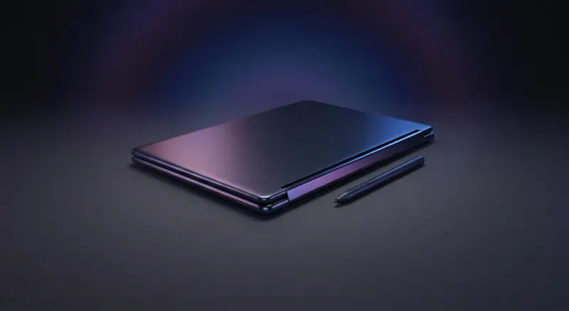 Lenovo Yoga 9i 2-In-1 Aura Edition dengan skrin OLED dan Intel Core Ultra di meja kerja
