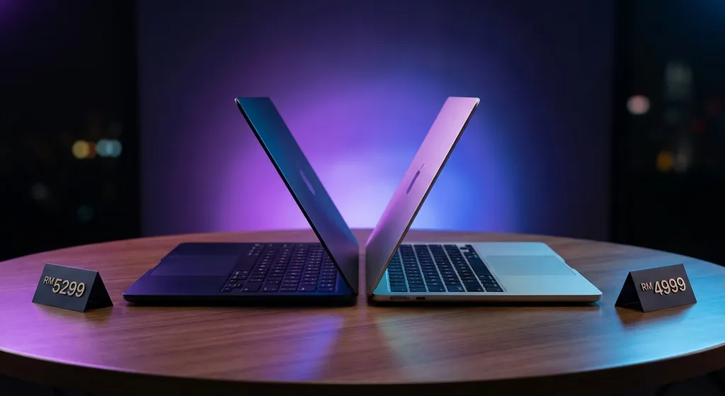 Macbook Air Malaysia price display dengan pelbagai model dan warna di kedai elektronik Malaysia