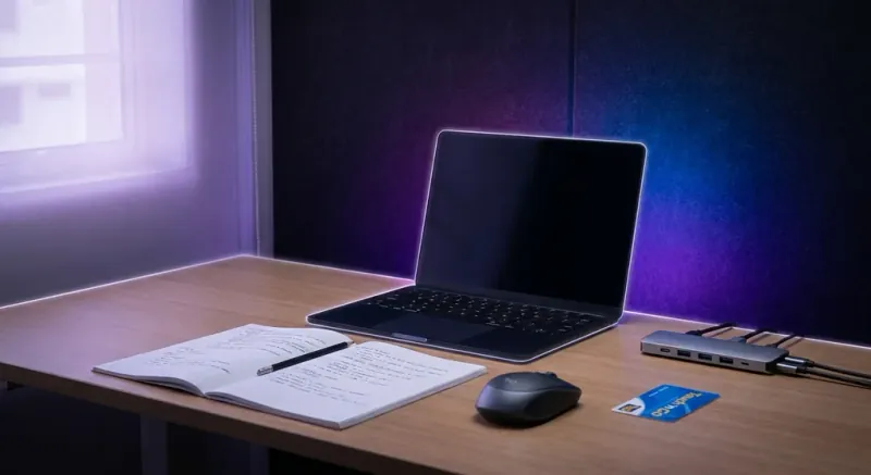 Pelajar menggunakan MacBook Pro di perpustakaan universiti Malaysia