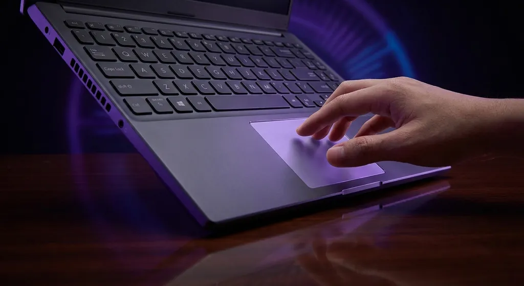 Closeup of modern laptop touchpad with gesture controls and precision tracking technology